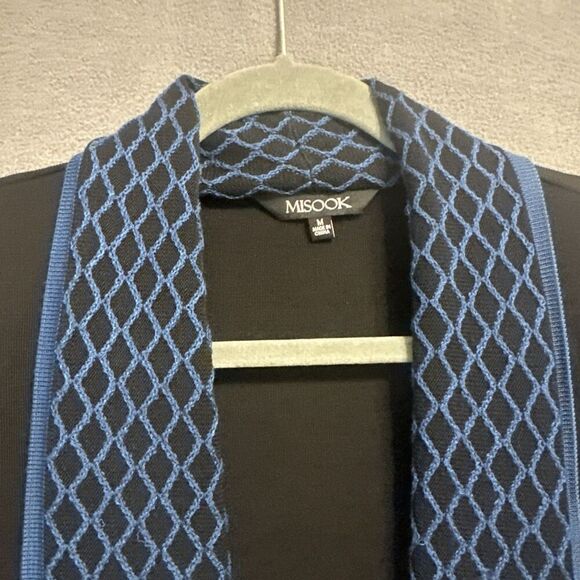 MISOOK Knit Cardigan Open Jacket Womens Size M Black Blue Trim Career Office - Picture 2 of 6